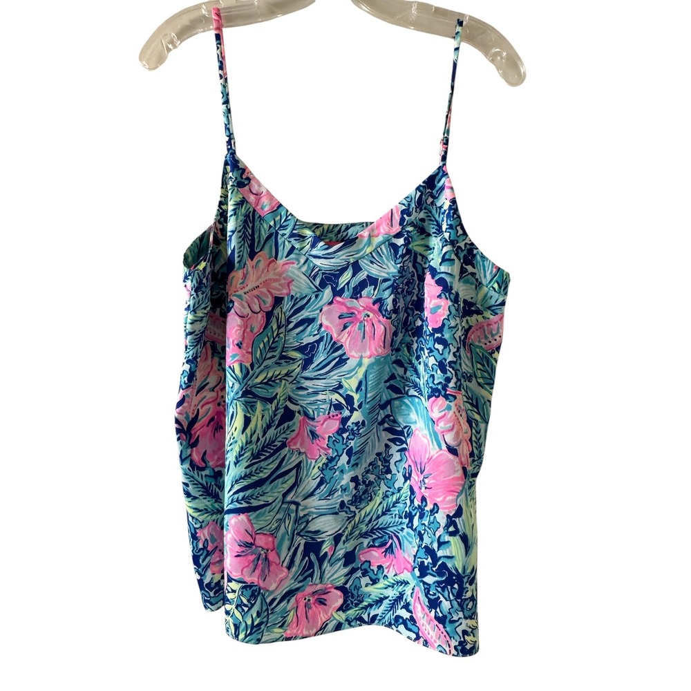 Lilly Pulitzer Florin Reversible Cami Top Blue Pink Tropical Floral Womens L